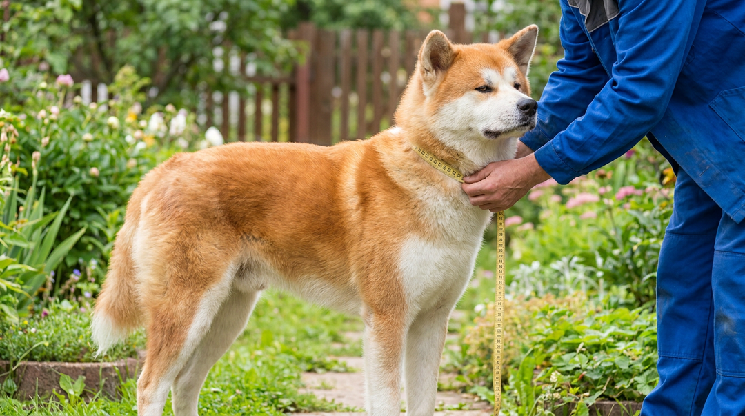 Measuring the neck of an Akita for a training collar