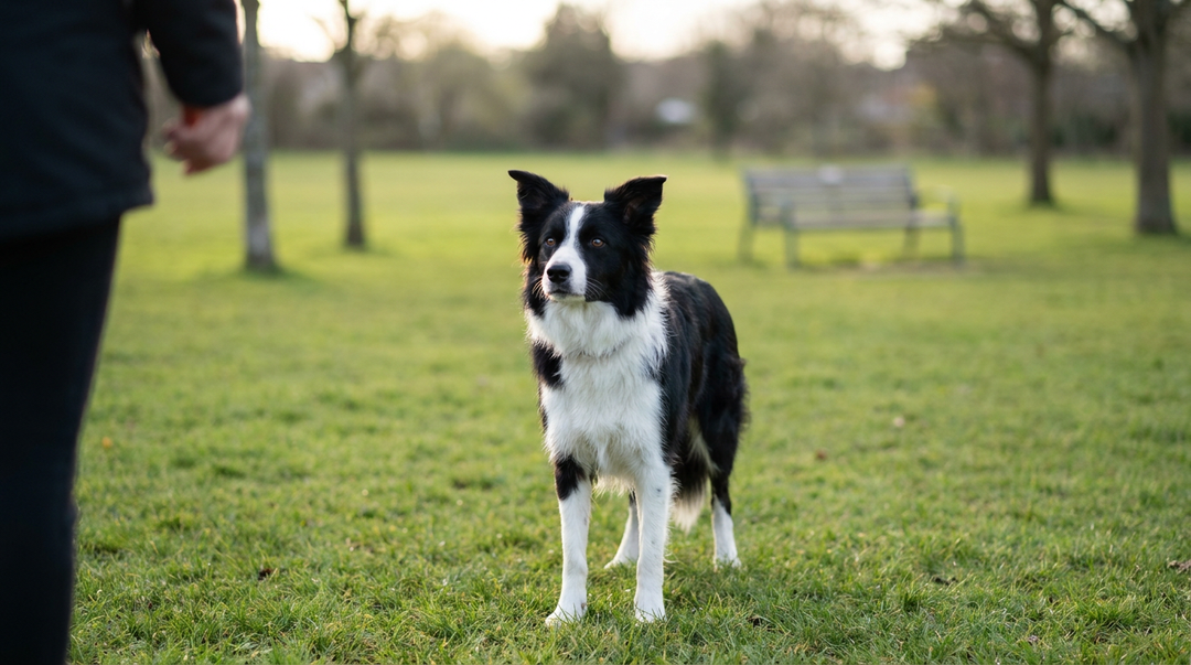 Border Collie watching its handler attentively during training
