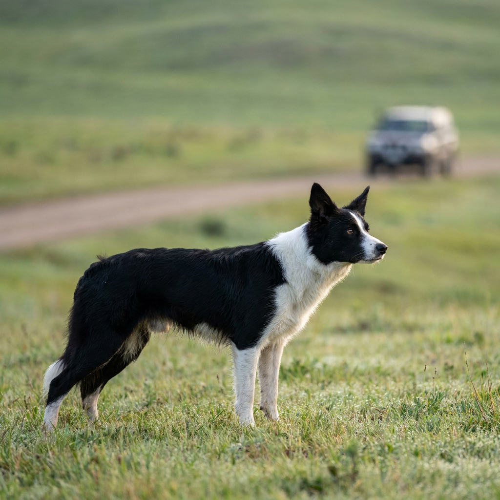 How to stop a dog chasing cars and animals - alert Border Collie watching movement in an open field - INVIROX