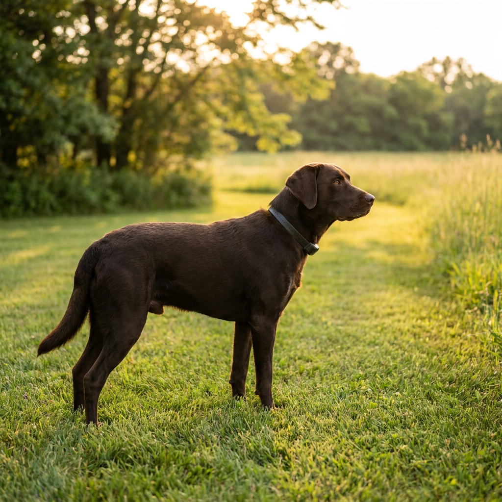 Labrador wearing a GPS dog collar at a yard boundary, best GPS dog fence without subscription