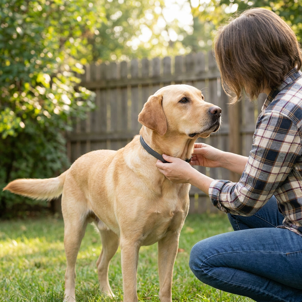 How to fit an e collar correctly on a Labrador, contact points high on the side of the neck - INVIROX