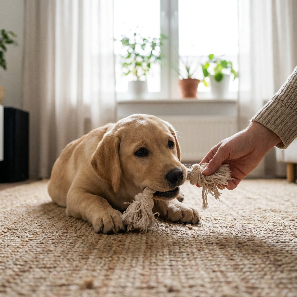 How to stop puppy biting: Labrador puppy redirected onto a chew toy - INVIROX