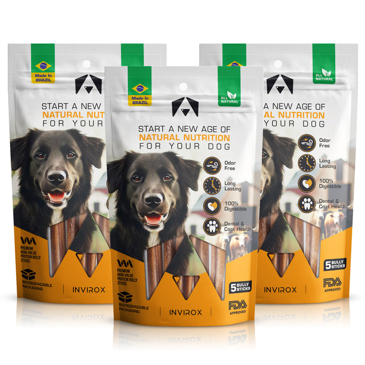 15 - Bully-Sticks For Dogs - 100% Natural, Grass-Fed Beef, One Ingredient - INVIROX DOG TRAINING GEAR