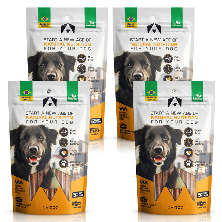 20 - Bully-Sticks For Dogs - 100% Natural, Grass-Fed Beef, One Ingredient - INVIROX DOG TRAINING GEAR