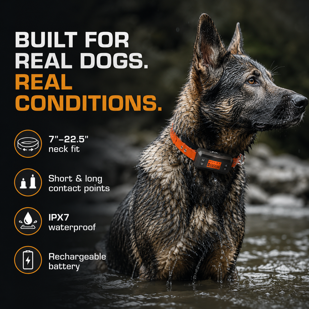 INVIROX GPS fence collar fits 7 to 22.5 inch necks, short and long contact points, IPX7 waterproof, rechargeable